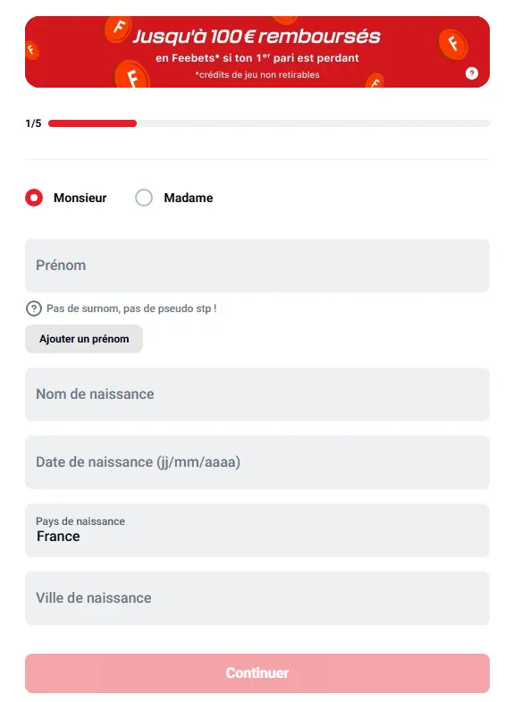 Formulaire d’inscription – création de compte joueur avec e-mail et mot de passe